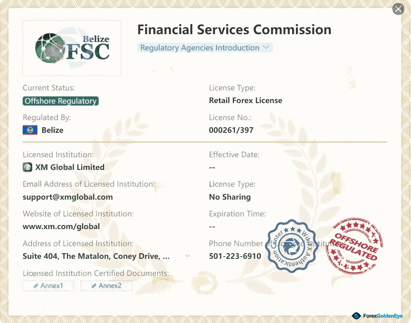 Offshore regulated by FSC