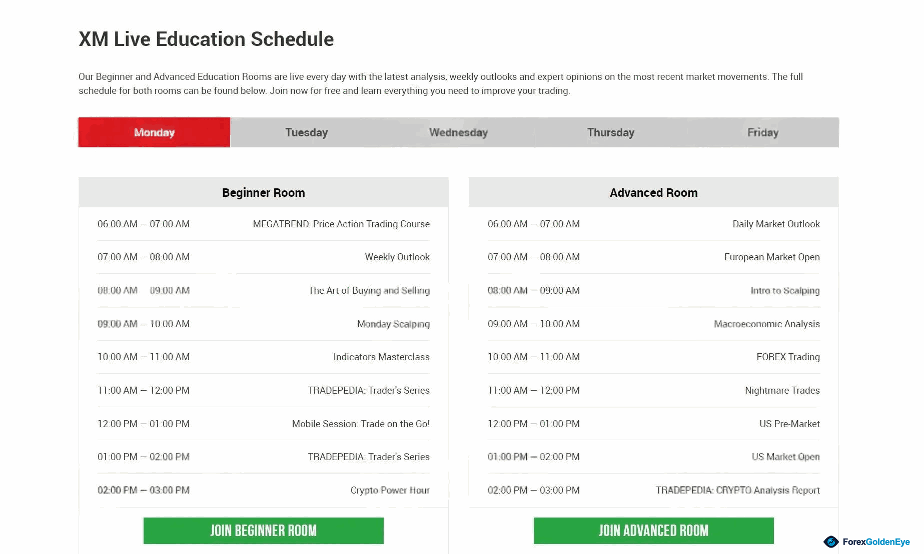 XM live education schedule